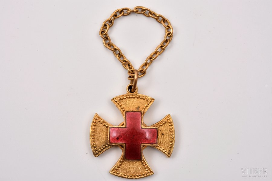 jetton, Russian Red Cross Society (in the shape of Opolcheniye Cross, with overlay of Red Cross), bronze, enamel, Russia, beginning of 20th cent., 28.7 x 25.7 mm