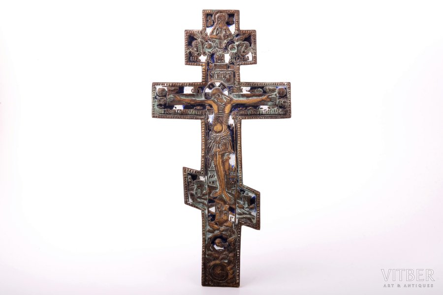cross, The Crucifixion of Christ, Ural, copper alloy, 2-color enamel, Russia, the 2nd half of the 19th cent., 34.1 x 17.1 x 0.6 cm, 574.15 g.