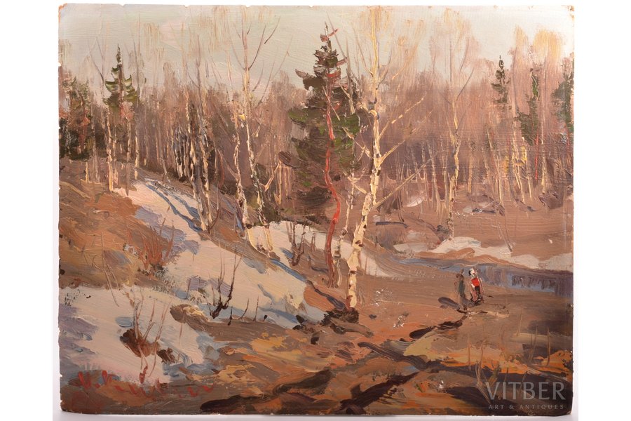 Kalvāns Vitālijs (1909-1965), "Pēdējais sniegs", kartons, eļļa, 40 x 50 cm