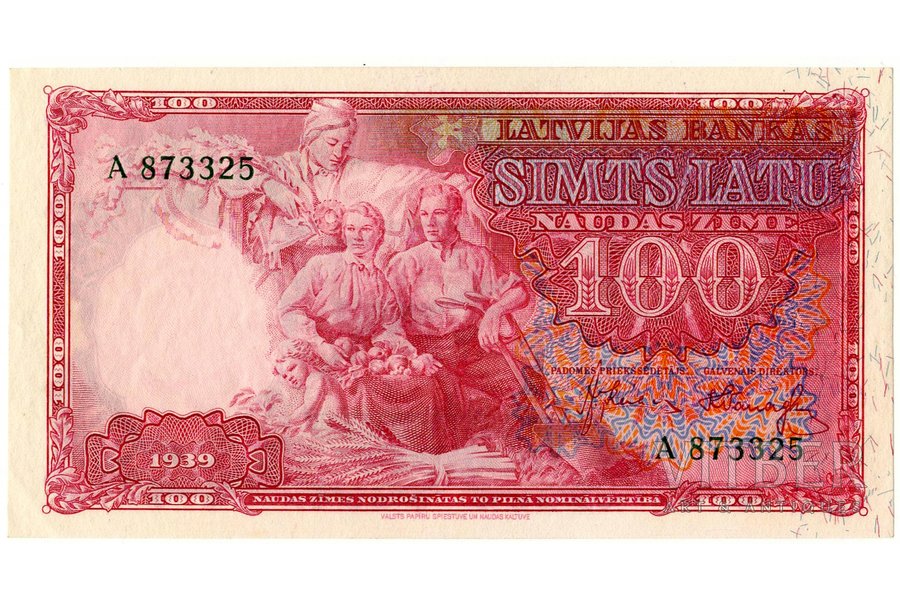100 latu, banknote, 1939 g., Latvija, UNC