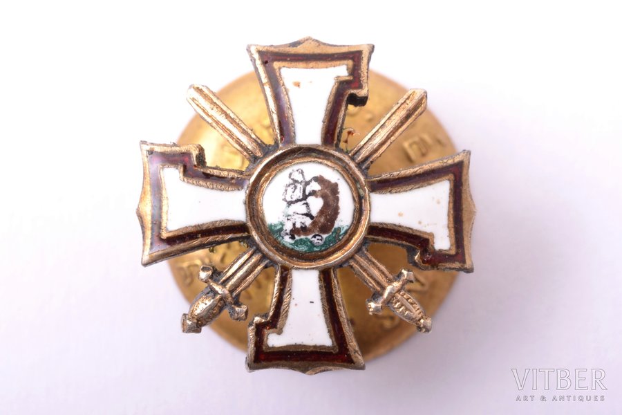 miniature badge, the Military Order of the Bearslayer, Latvia, 20-30ies of 20th cent., 16.2 x 16.2 mm