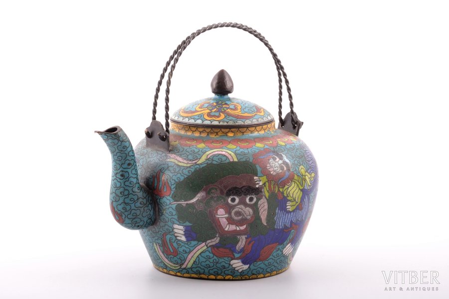 teapot, metal, enamel cluazone, China, the 19th cent., weight 556.25 g, height (without handles) 14 cm