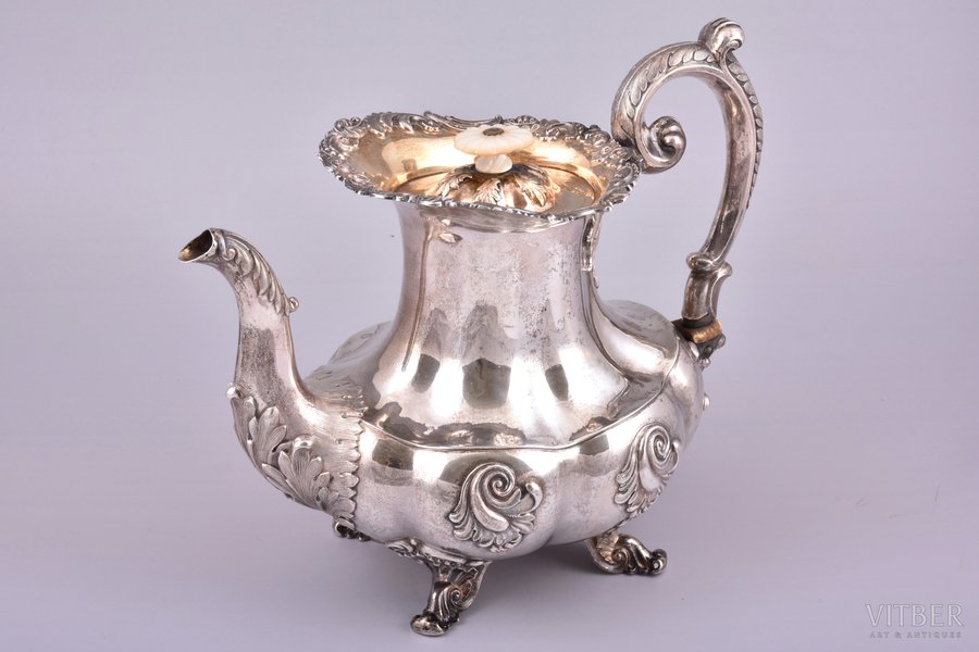 teapot, silver, 84 standard, total weight of item 928.50, gilding, h 21.9 cm, 184?, St. Petersburg, Russia
