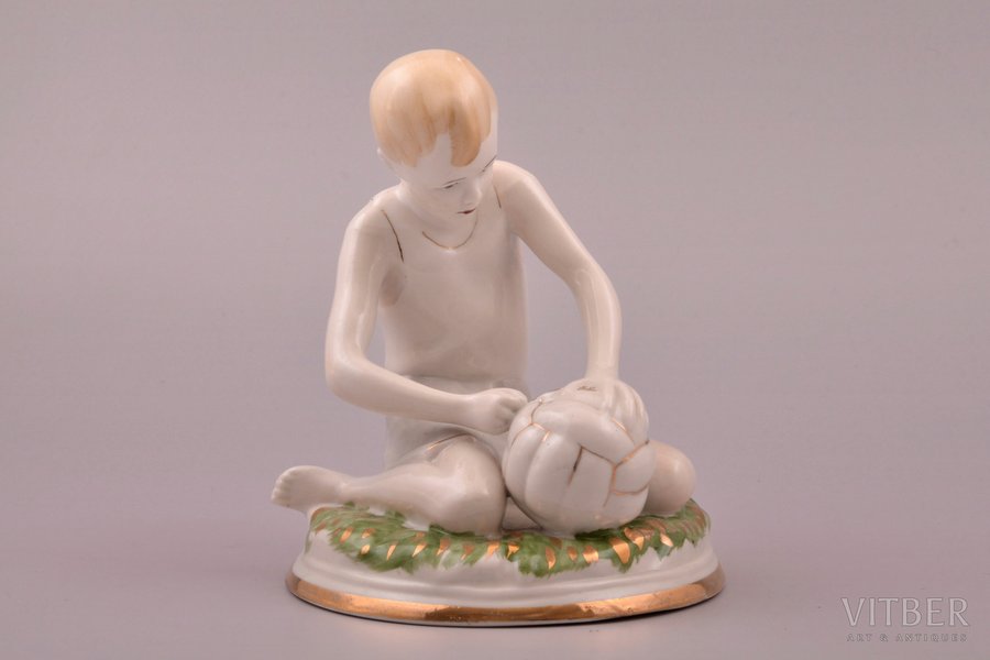 figurine, Young Football Player, porcelain, USSR, factory "Krasniy farforist" (Chudovo), 1959, h 13.4 cm, first grade