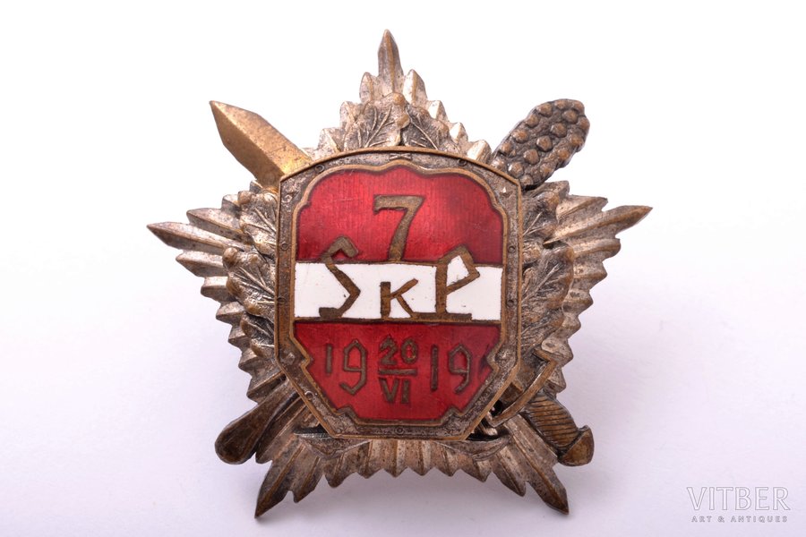 badge, 7th Sigulda infantry regiment (2nd variation), Latvia, 20-30ies of 20th cent., 38.4 x 40.1 mm