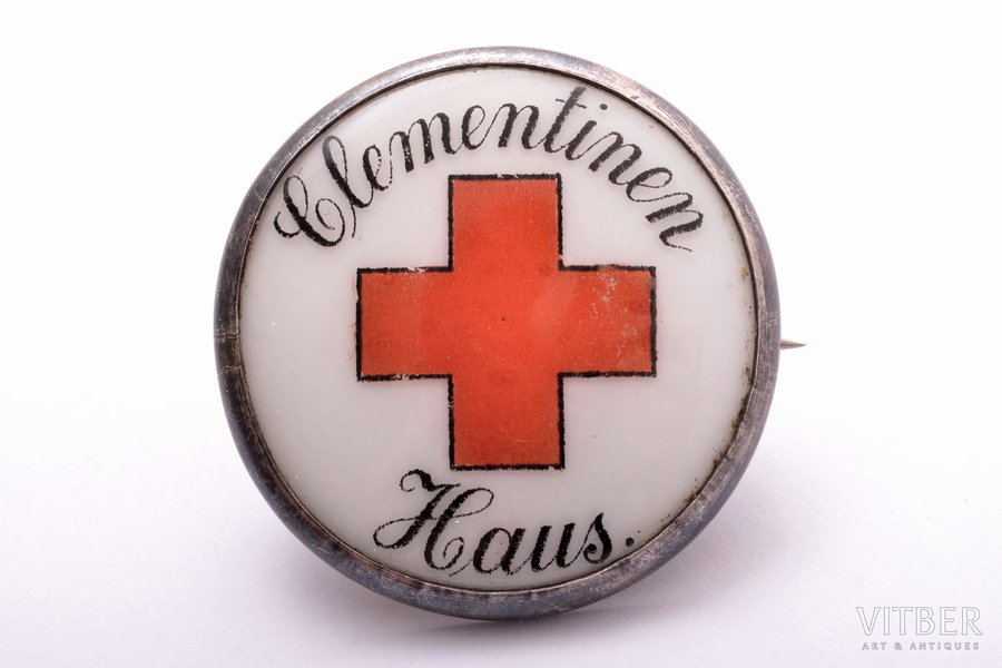 знак, Красный Крест, Clementinen Haus, серебро, фарфор, Германия, Ø 34.7 мм