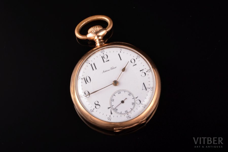 pocket watch, "Antoine Freres", gold, 14 K standart, 68.14 g, 5.6 x 4.6 cm, Ø 46 mm