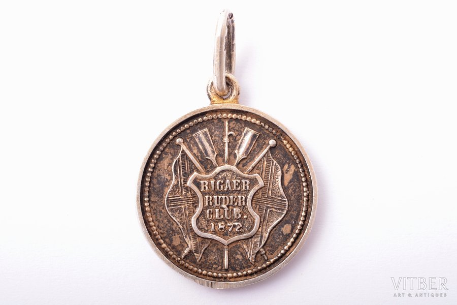 medal, Riga Rowing Club, silver, 84 standard, Latvia, Russia, 1896, 28 x 23.8 mm, 8.08 g