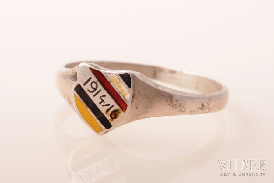 ring, 1914-1916, World War I, silver, 800 standard, ring size 20.5, the beginning of the 20th cent., crack