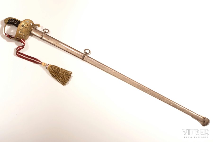 zobens, Latvijas armijas atvieglotais parādes zobens, asmens garums 84 cm, kopējais garums 97.2 cm, Latvija, 20 gs. 20-30tie gadi, zobena pušķis ir mūsdienu