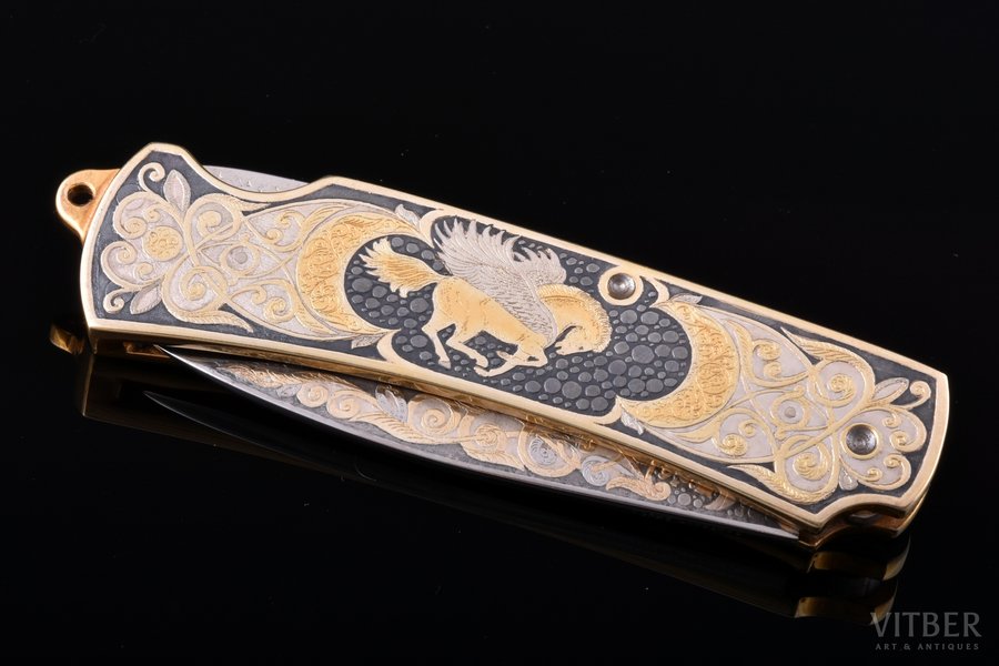 folding knife, Zlatoust, gold plated, steel, Russian Federation, 2006, 18 / 10.6 cm