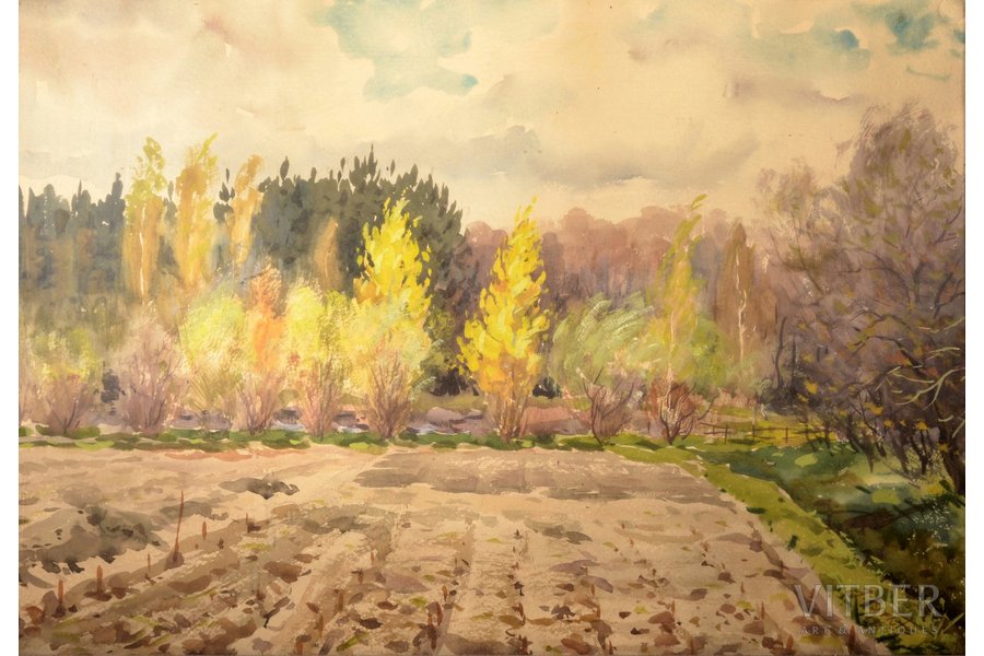 Бректе Янис (1920-1985), "Осенний пейзаж", 1955 г., бумага, акварель, 51.5 x 73.5 см