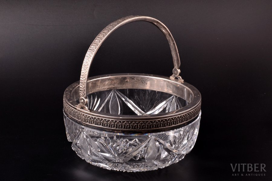 candy-bowl, silver, 84 standard, crystal, Ø 17 cm, by Pyotr Baskakov, 1908-1917, Moscow, Russia, traces of everyday use