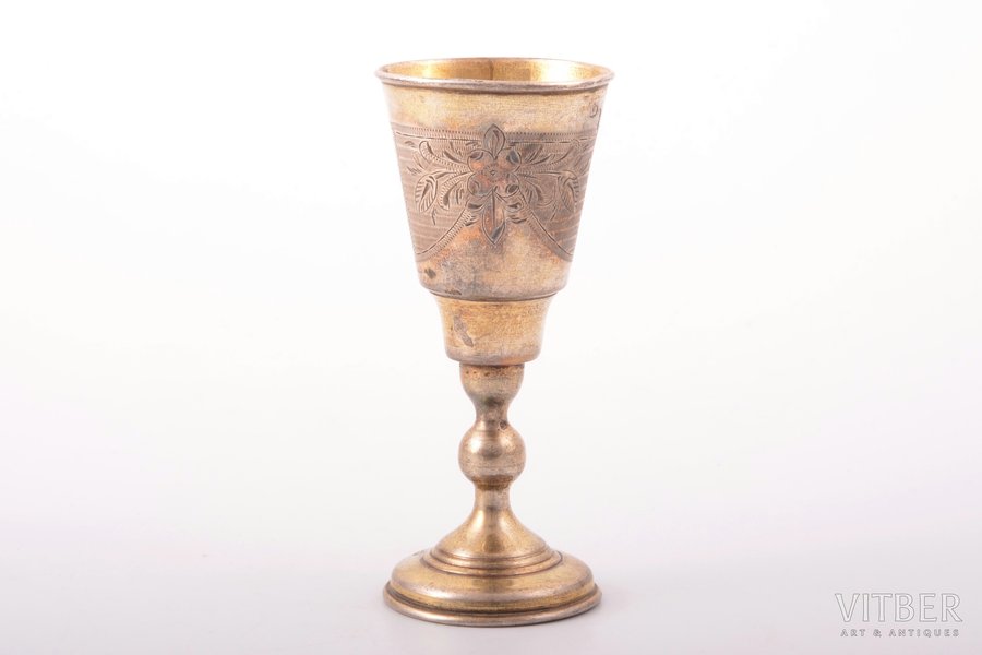 little glass, silver, 84 standard, 53.45 g, engraving, gilding, h 10.9 cm, 1872, Moscow, Russia
