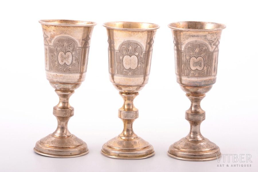 set of 3 small glasses, silver, 84 standard, 138.05 g, engraving, h 9.7 cm, 1868, Russia