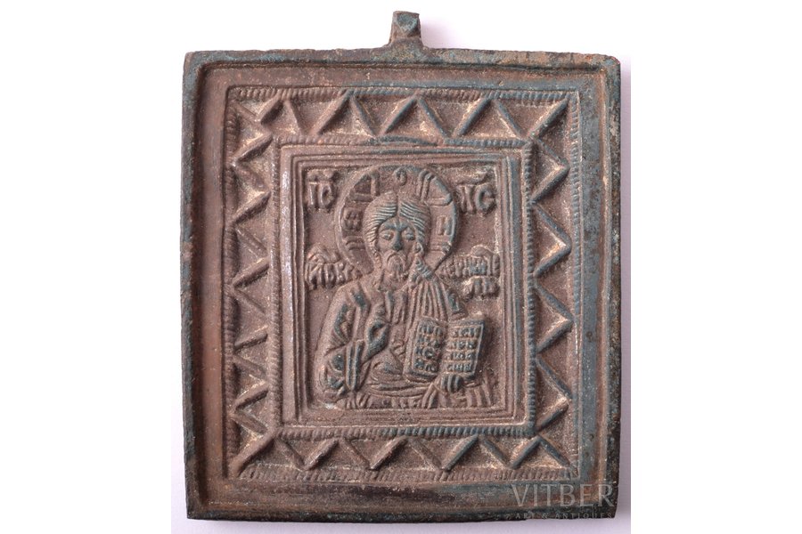 ikona, Jēzus Kristus Pantokrators (Visavaldītājs), vara sakausējuma, Krievijas impērija, 19. un 20. gadsimtu robeža, 6.2 x 5.3 x 0.5 cm, 64.90 g.
