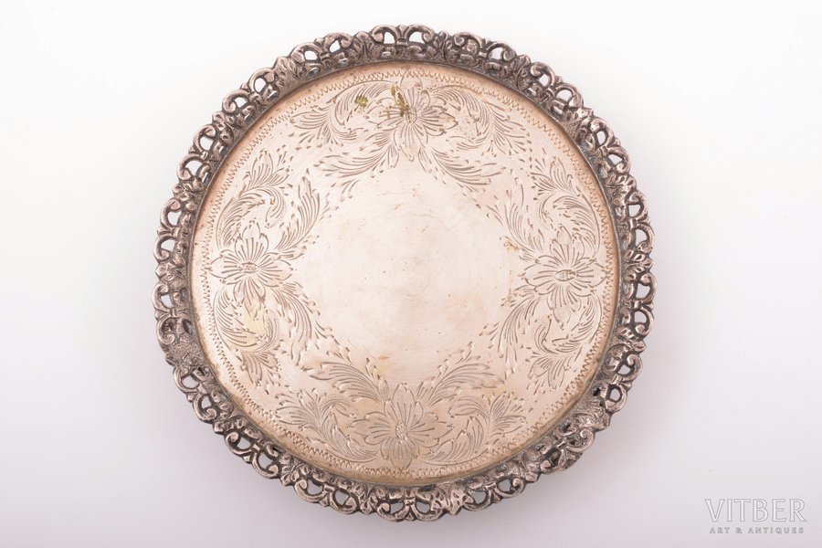 coaster, silver, 800 standard, 260 g, engraving, Ø 16.4 cm, Portugal