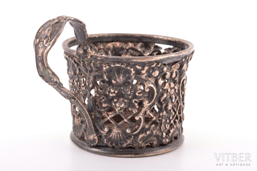 tea glass-holder, Fraget, Warszawa, silver plated, Russia, Congress Poland, the middle of the 19th cent., Ø (inside) 6.5 cm, h (with handle) 8.7 сm