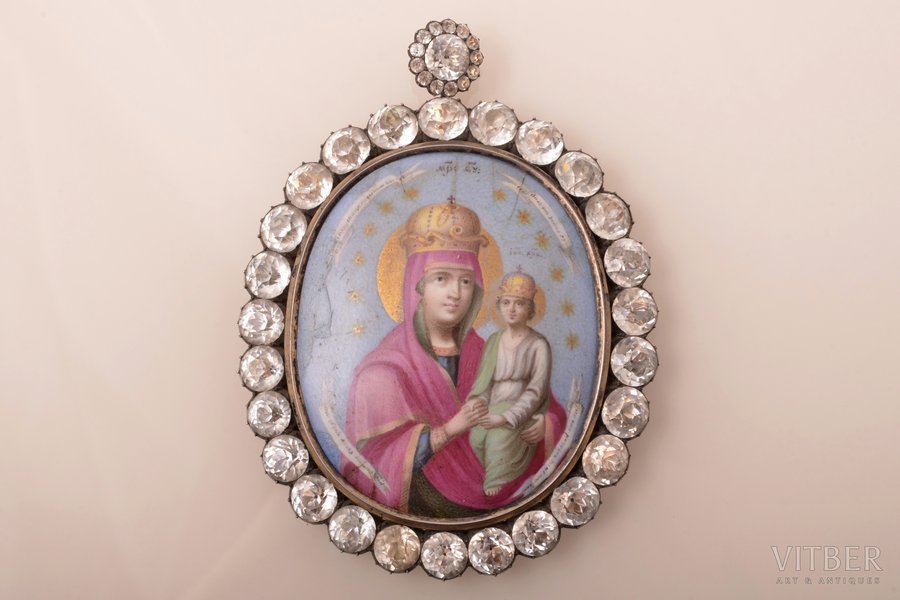 icon, Mother of God, enamel, Russia, 9.2 x 6.8 cm