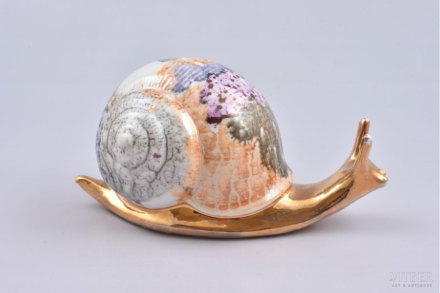 figurine, Snail, porcelain, Riga (Latvia), USSR, Riga porcelain factory, signed painter's work, molder - Nina Gorskaya, 1976, 7 x 14.5 cm