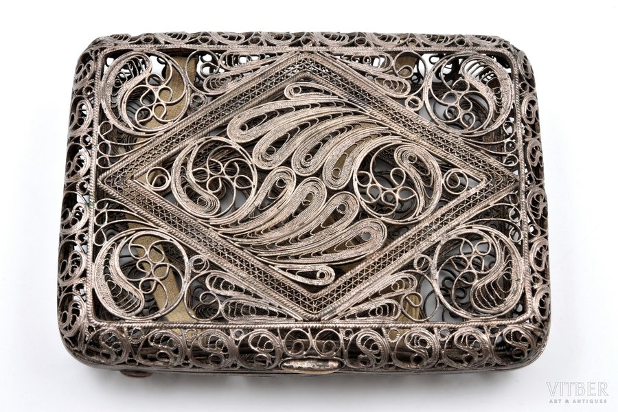 cigarette case, filigree, silver plated, 10.7 x 8 x 1.9 cm