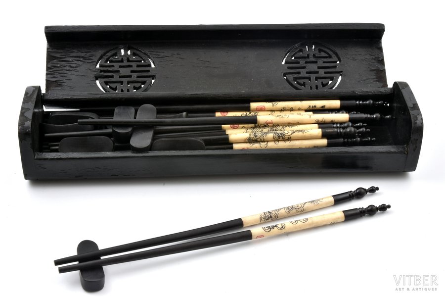 chopsticks set, 10 pairs, in a box, wood, bone, China, the 1st half of the 20th cent.