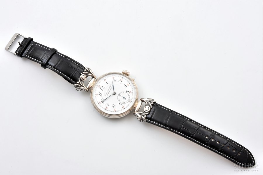 wristwatch, "Carl Andersson Kristianstad", silver, total weight (with watch strap) 120.80 g, Ø 49.5 mm