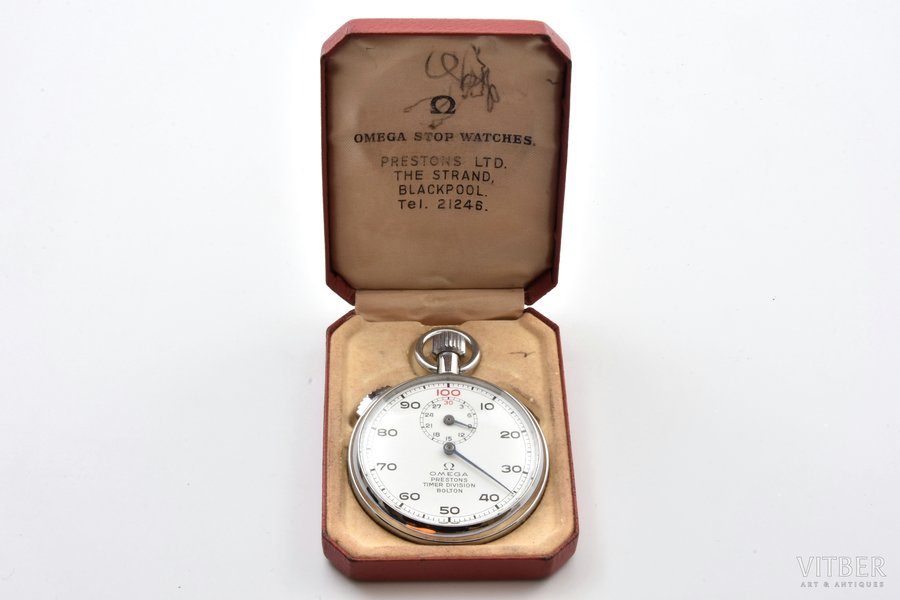 stop-watch, "Omega", 84.10 g, 6.5 x 5.1 cm, Ø 51 mm, in a box