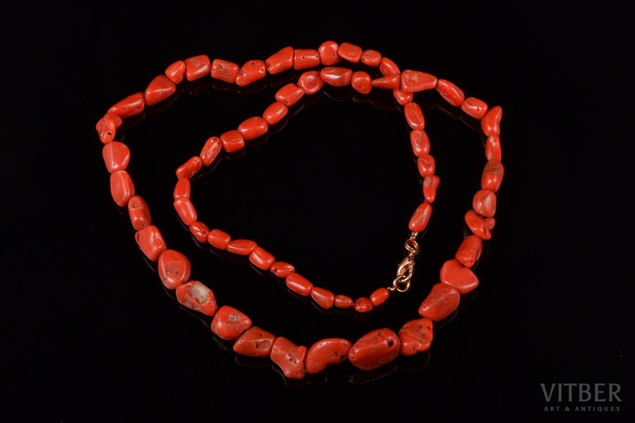beads, coral Sardo Grezzo, size of the beads: (largest) 1.6x1.5x0.9 cm / (smallest) 0.6x0.4x0.4 см, 42.19 g., length 60 cm
