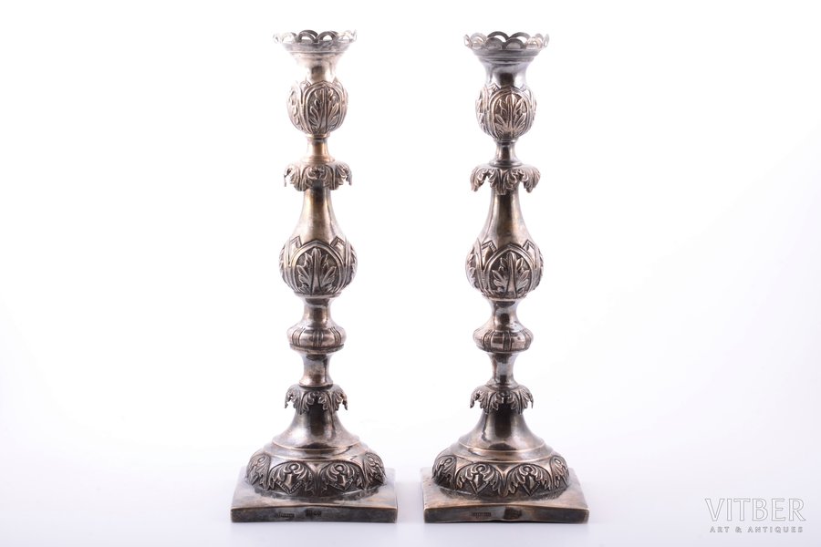 pair of candlesticks, silver, 84 standart, 1887, 633.60 g, by Szmul Szkarłat, Minsk, Russia, h 31 cm