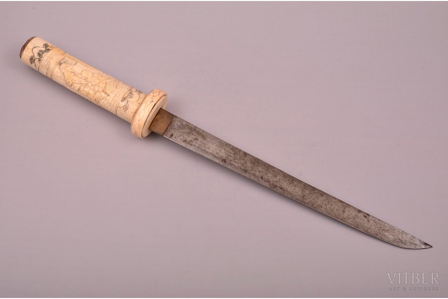 нож, общая длина 42.4 см, длина лезвия 27.7 см, кость, Япония, 19-й век