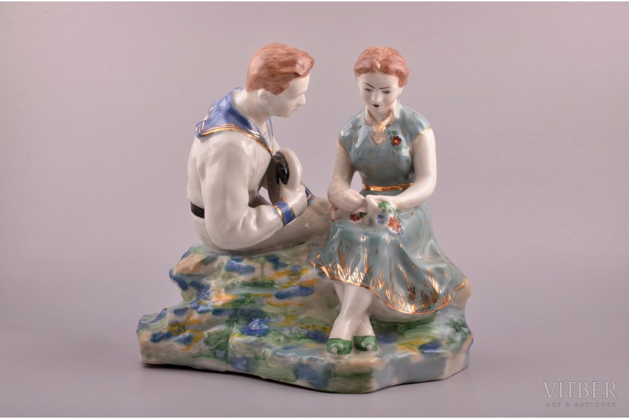 figurine, Sailor with girl, porcelain, USSR, Olevsk porcelain factory, h 24.3 cm