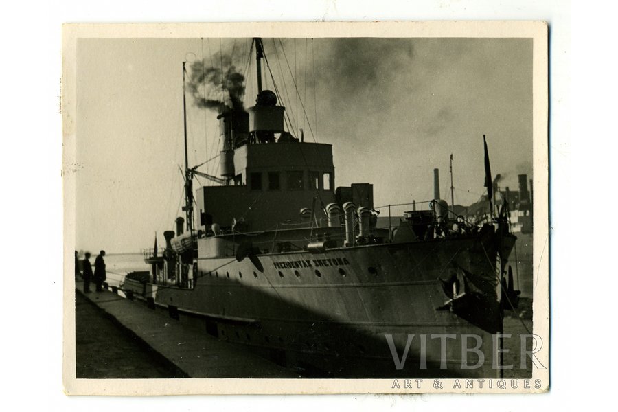 фотография, военный корабль "Prezidentos Smetona", Мемель, Литва, 20-30е годы 20-го века, 8,4x6,4 см