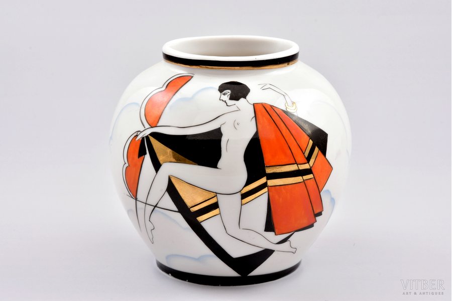 vase, Dance, Art-Deco, porcelain, Burtnieks manufactory, sketch by Sigismunds Vidbergs, Riga (Latvia), 1929-1939, 9.5 cm