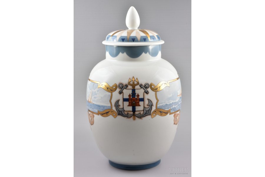 vase, From Riga Yacht Club to the German Sports Society, porcelain, sculpture's work, J.K. Jessen manufactory, handpainted by Irina Sochevanova, sketch by F.Baur, Riga (Latvia), 1944, 44 cm, professional restoration of a minor chip on the edge of the neck of the vase