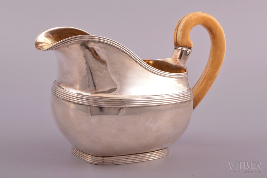 cream jug, silver, 84 standard, total weight of item 234.65, gilding, bone, h 11.2 cm, by Akerblom (Okerblom) Johann Fridrik, 1837, St. Petersburg, Russia