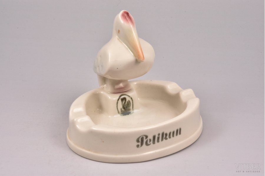 ashtray, advertisment, "Pelikan", porcelain, J. K. Jessen factory, Riga (Latvia), 1933-1935, 11.5 x 10 x 9.8 cm, second grade