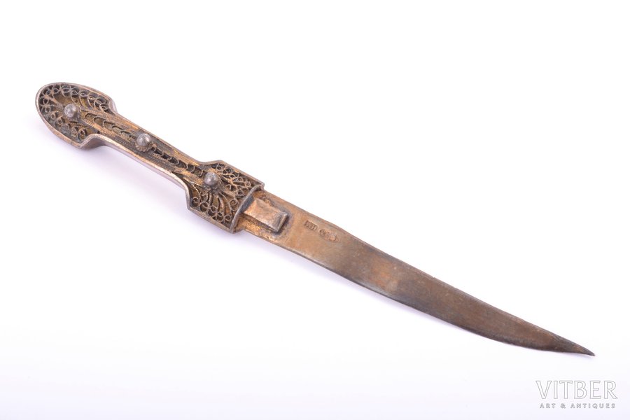 миниатюрный нож - подвеска к поясу, серебро, 84 проба, филигрань, 1908-1917 г., 8.95 г, Российская империя, 11.9 см