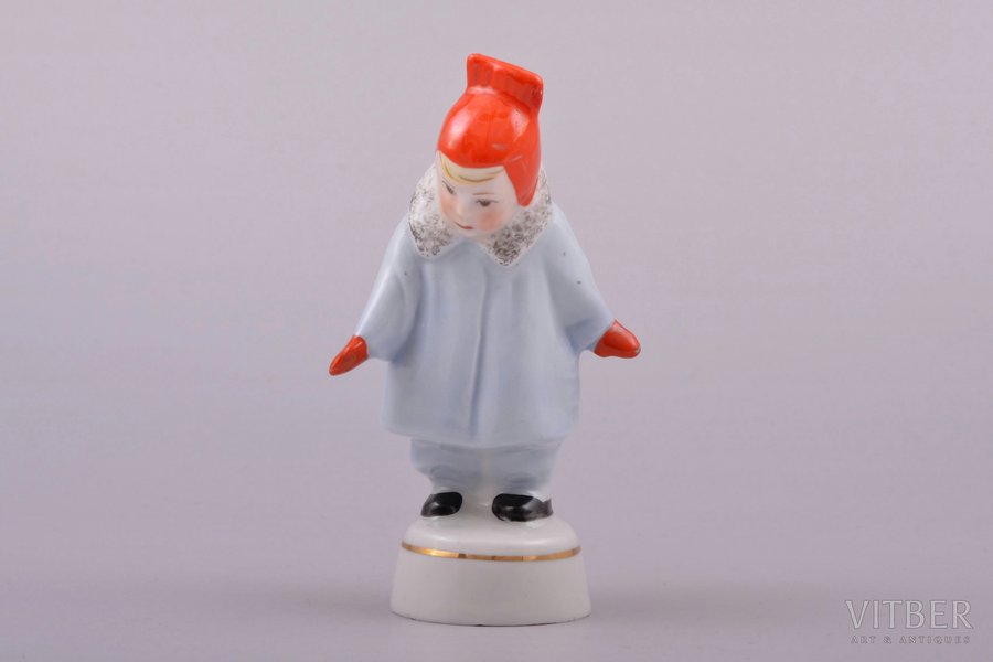 figurine, A girl wearing coat (Winter), porcelain, Riga (Latvia), USSR, Riga porcelain factory, molder - Rimma Pancehovskaya, the 60ies of 20th cent., 9.6 cm, top grade
