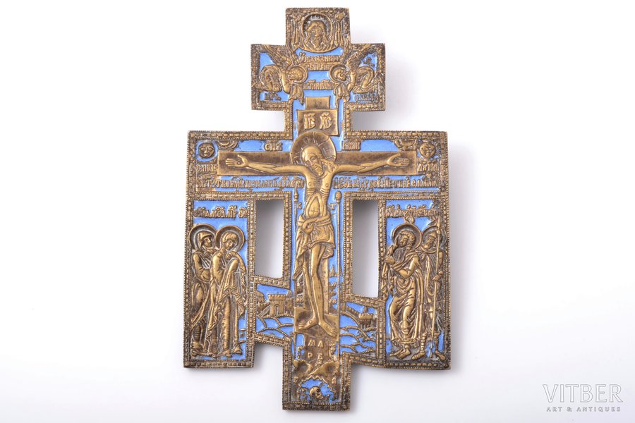 крест, Распятие Христово, медный сплав, 1-цветная эмаль, Российская империя, начало 20-го века, 22 x 14.5 x 0.6 см, 563.30 г.