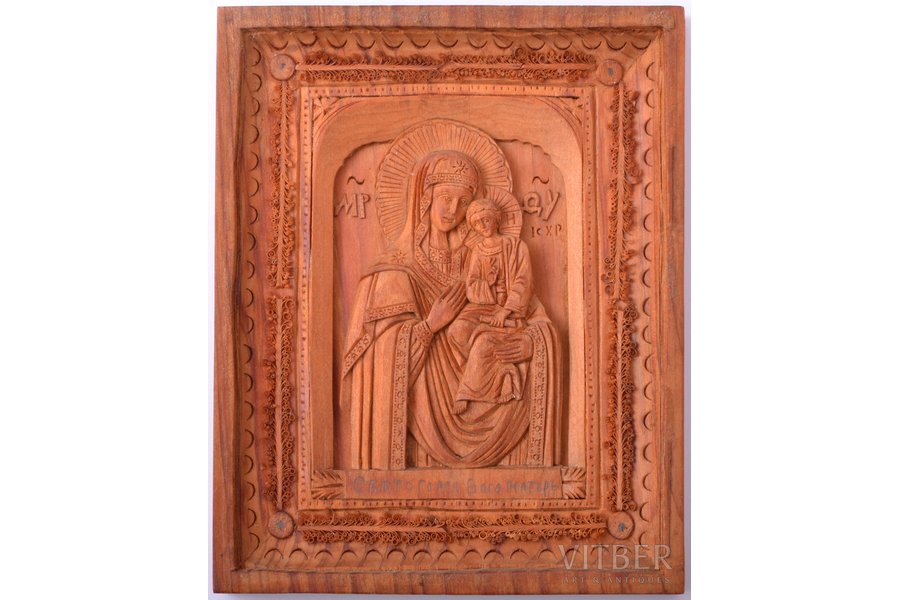 icon, Our Lady of Svyatogorsk, wood, wood carving, 11.3 x 9 x 1.2 cm
