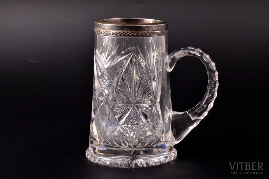 beer mug, silver, 875 standard, crystal, h 15 cm, Latvia