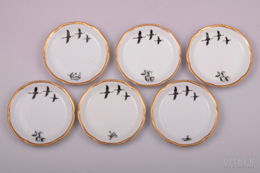 set of 6 jam dishes, porcelain, M.S. Kuznetsov manufactory, Riga (Latvia), 1934-1937, Ø 8.4 cm, second grade