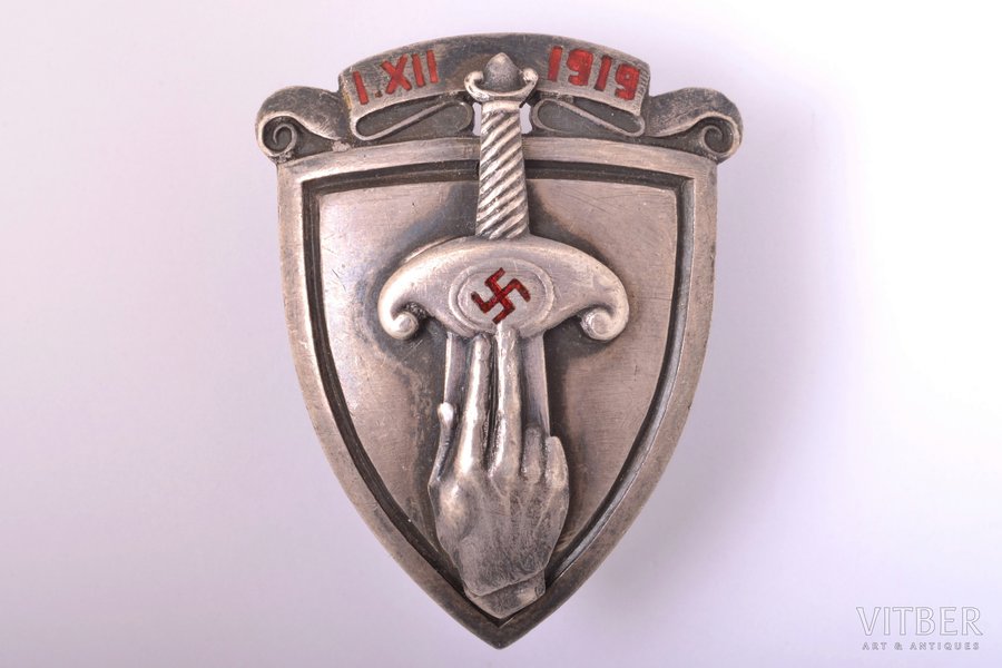 badge, War School Graduation, Nº 350, Latvia, the 30ies of 20th cent., 41.5 x 32.8 mm