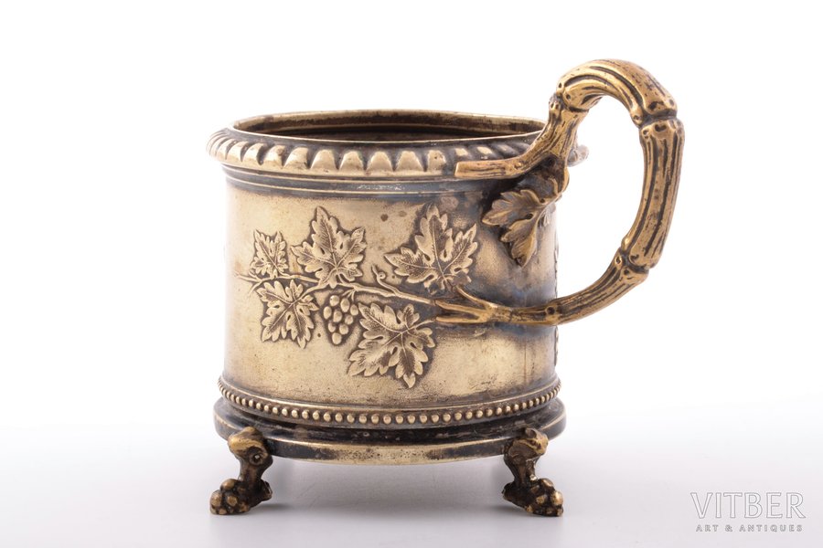 tea glass-holder, Norblin & Co, Warszawa, Russia, Congress Poland, 1860-1870, Ø (inside) 6.9 cm, h (with handle) 9.7 сm