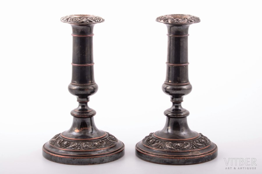 pair of candlesticks, Rosenstrauch factory, Moscow, silver plated, copper, Russia, 1826-1839, 19 cm
