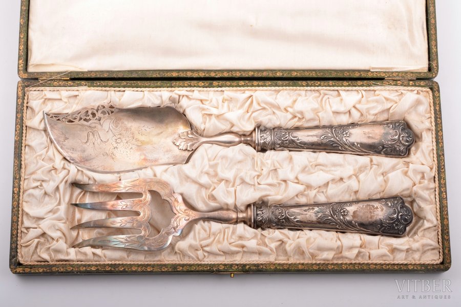 set of 2 flatware items, silver/metal, 950 standart, engraving, France, 27.9 - 30.7 cm, in a box