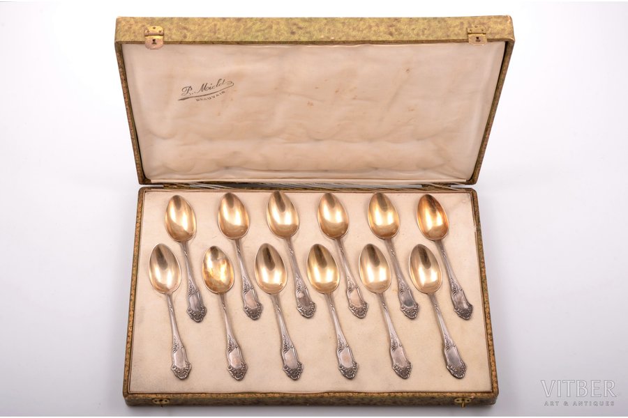 set of 12 teaspoons, silver, 950 standard, 282.10 g, 13.6 cm, France, in a box