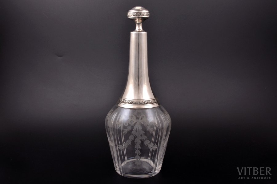 carafe, silver, 950 standard, glass, h 28.5 cm, France