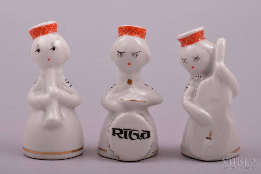 set of figurines, The Band (3 members), porcelain, Riga (Latvia), USSR, Riga porcelain factory, molder - Levon Agadzanjan, 1969, 6.2-6.4 cm, first grade
